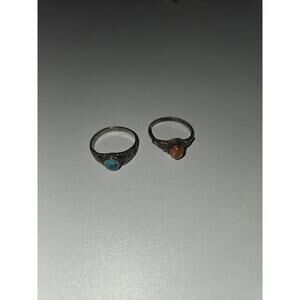 Silver Turquoise and Sunstone Ring